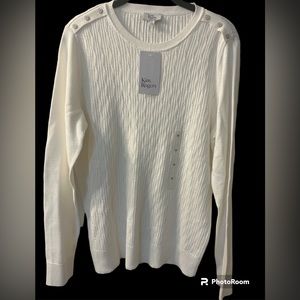 Kim Rogers women’s sweater cable crew neck size M NWT ivory